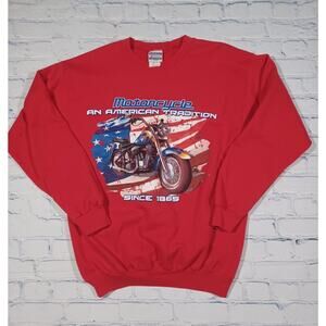 VTG Motorcycle Sweatshirt Red Mens Medium‎ Crewneck Hanes
